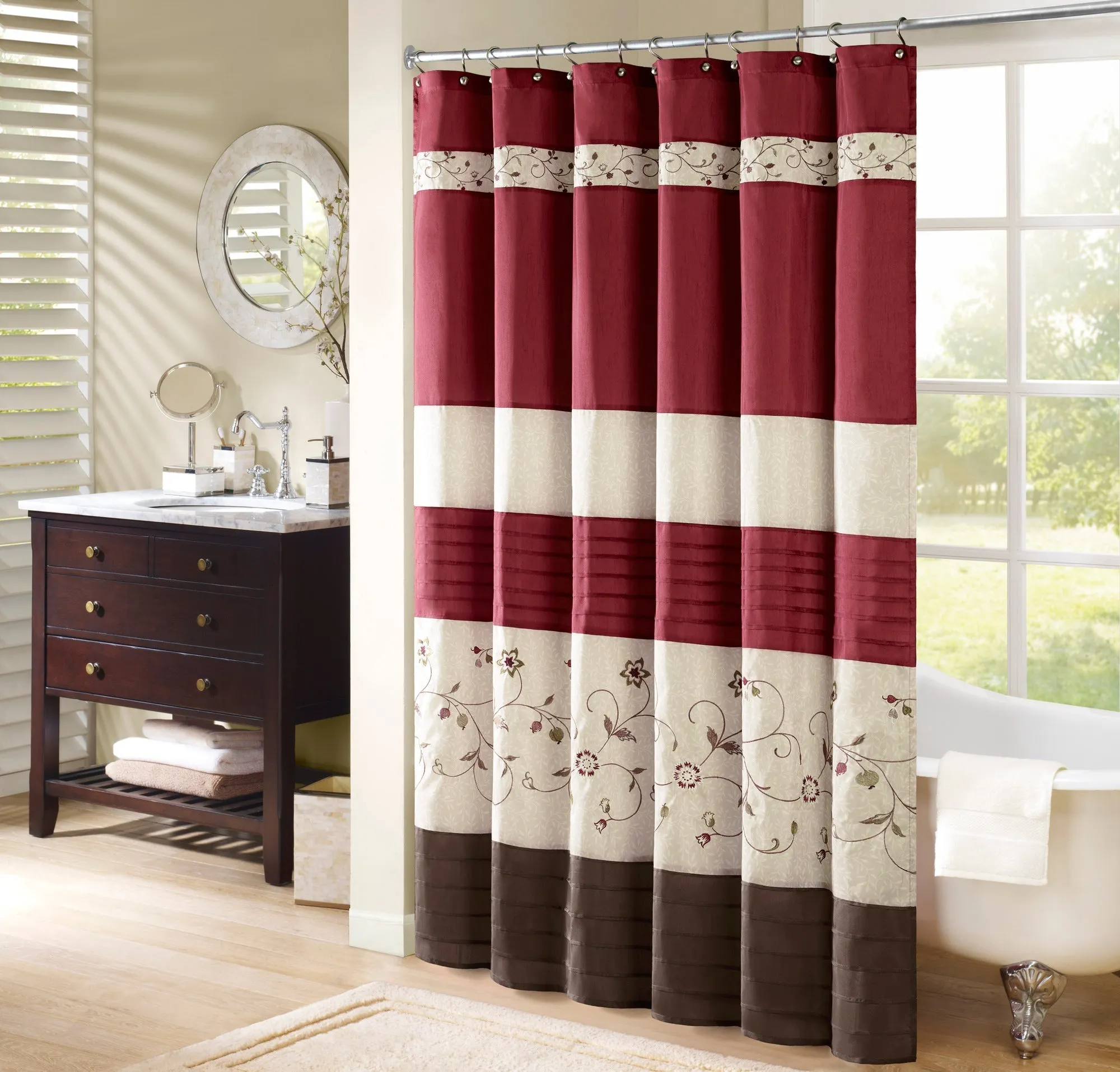 Monroe Faux Silk Embroidered Floral Shower Curtain
