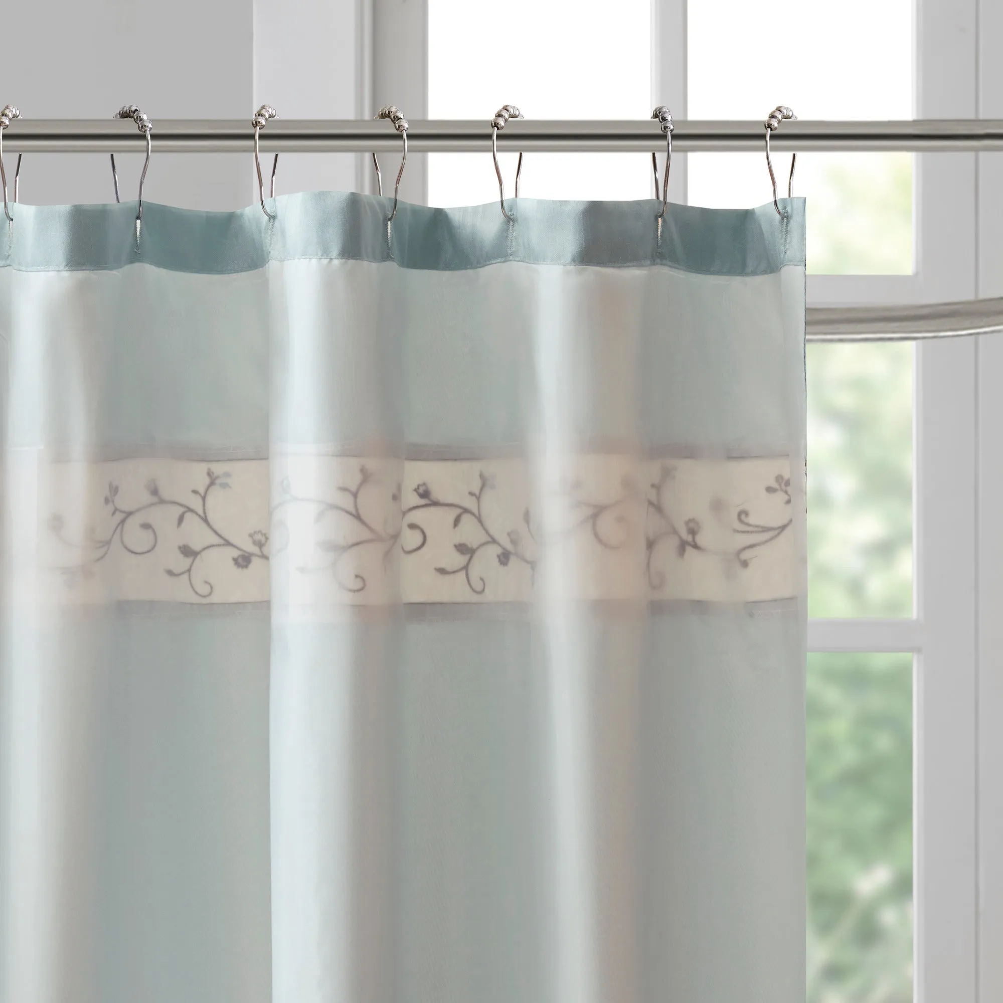 Monroe Faux Silk Embroidered Floral Shower Curtain
