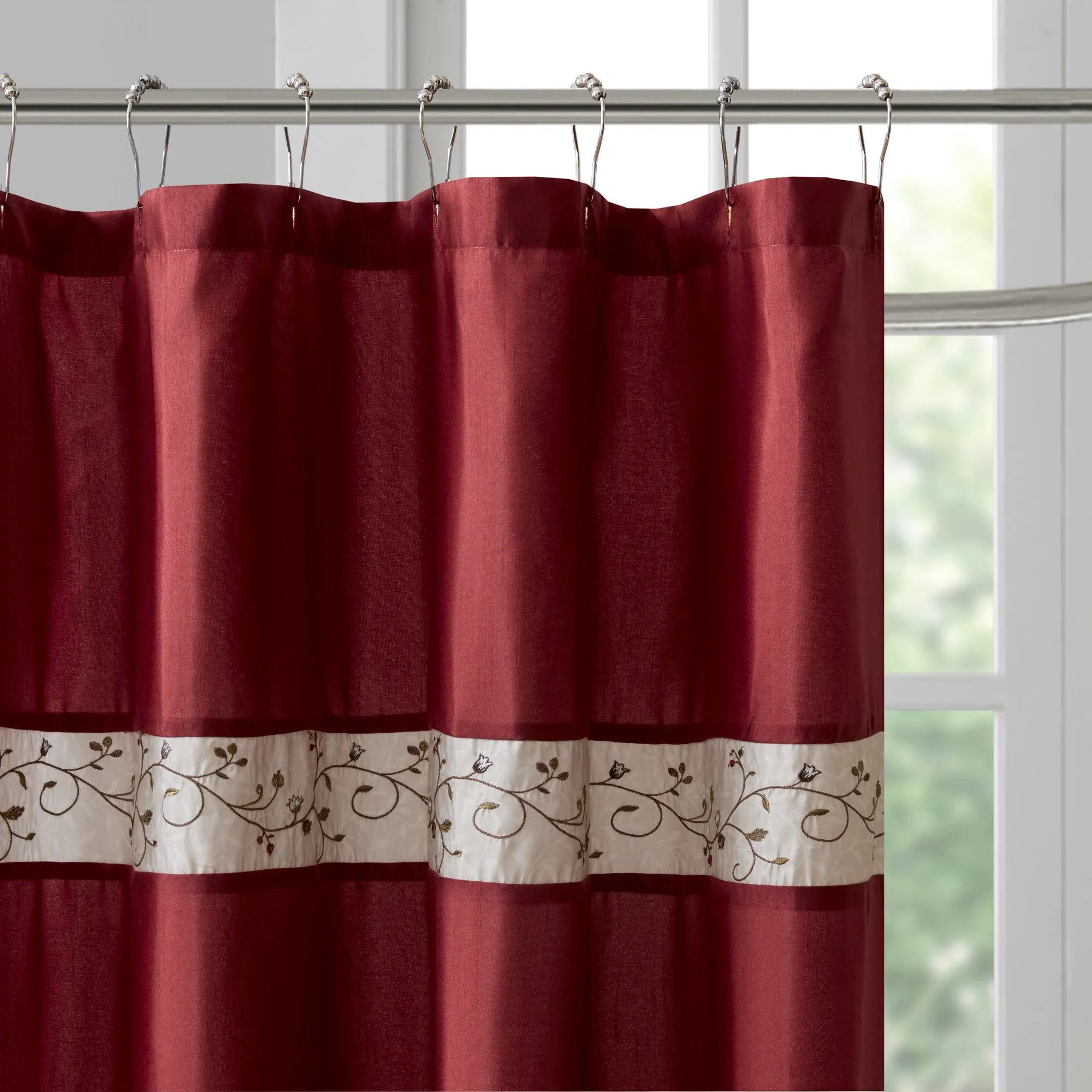 Monroe Faux Silk Embroidered Floral Shower Curtain