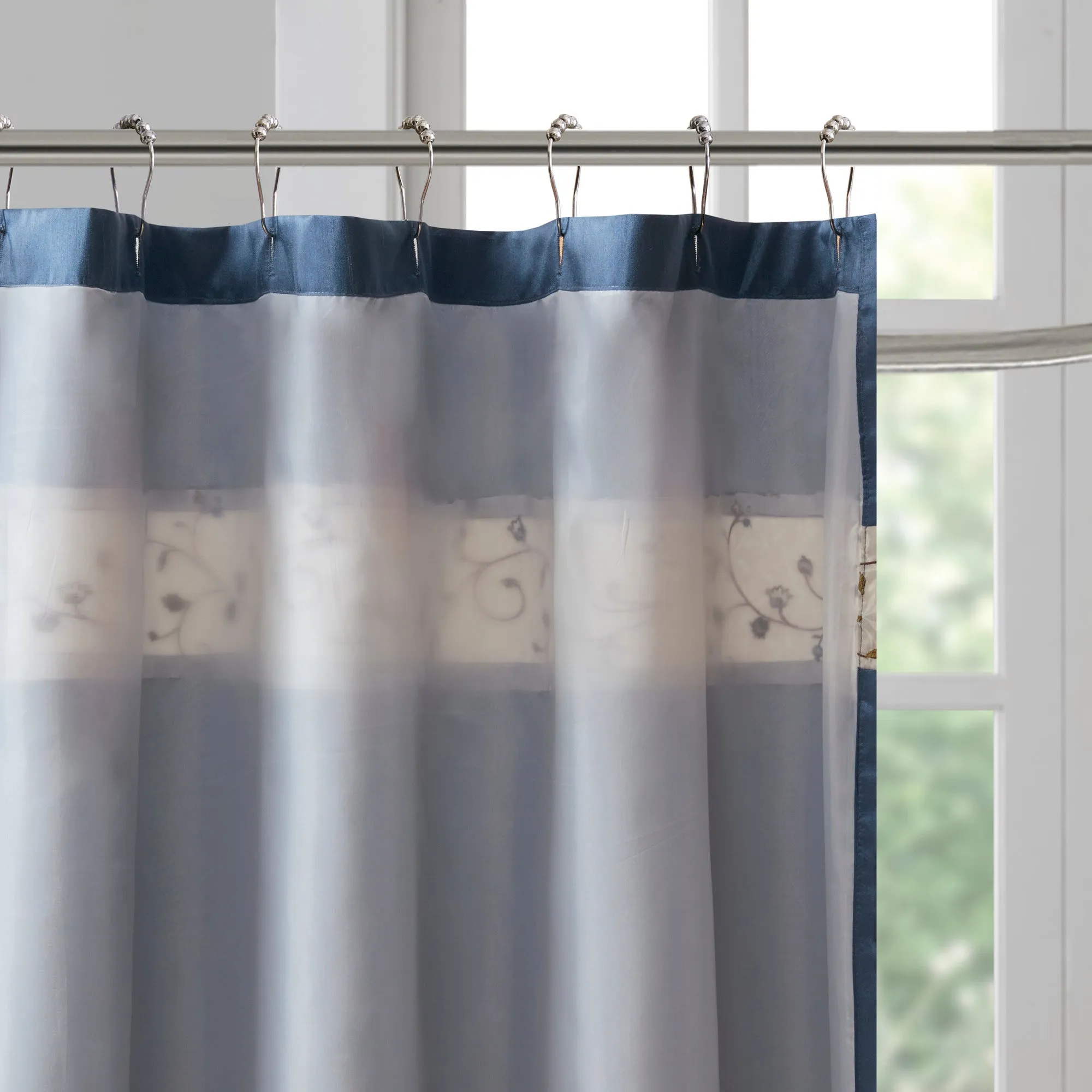 Monroe Faux Silk Embroidered Floral Shower Curtain