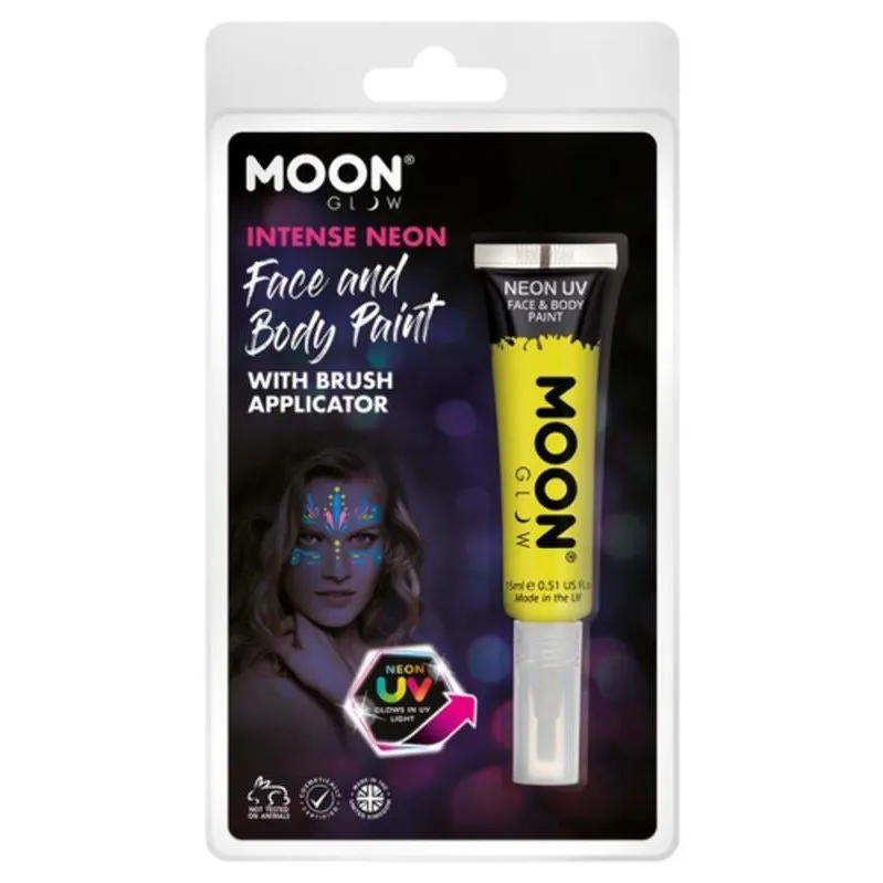 Moon Glow Intense Neon Uv Face Paint, Yellow With Brush Applicator