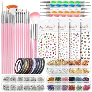 Nail Art Brushes, Nail Dotting Tools, Nail Dust Brush, Teenitor Nail Art Kit for beginners, Butterfly Nail Art Stickers, Nail Art Rhinestone, Nail Art Foil, Nail Art Striping Tapes, Nail Design Kit