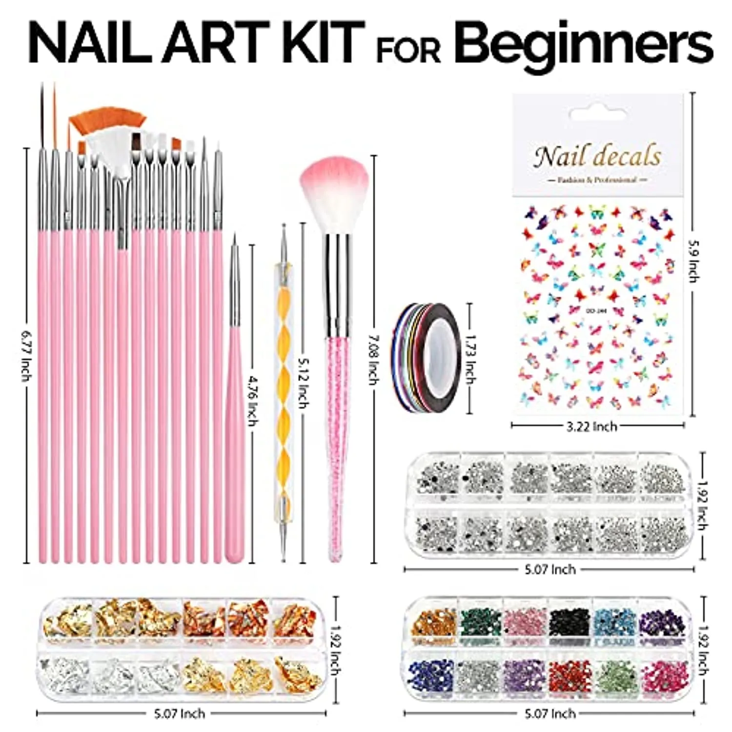 Nail Art Brushes, Nail Dotting Tools, Nail Dust Brush, Teenitor Nail Art Kit for beginners, Butterfly Nail Art Stickers, Nail Art Rhinestone, Nail Art Foil, Nail Art Striping Tapes, Nail Design Kit