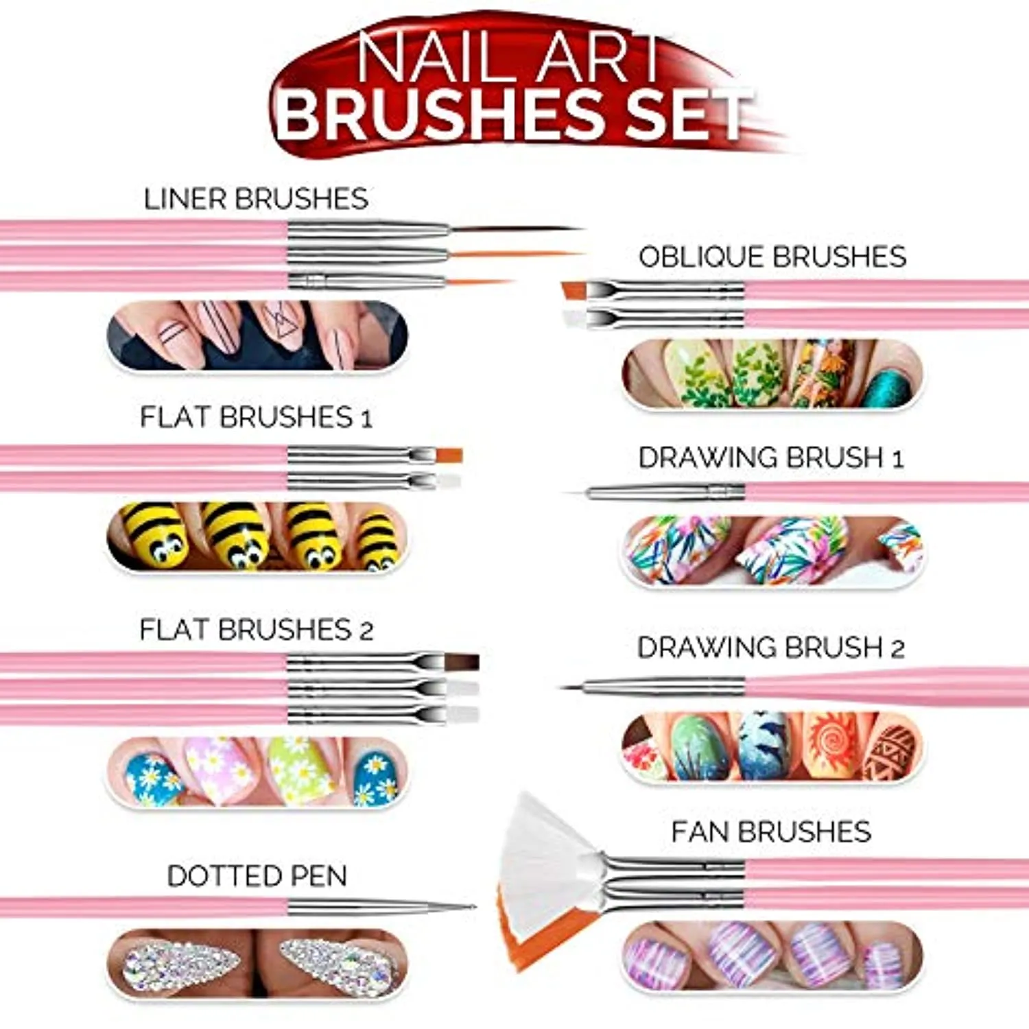 Nail Art Brushes, Nail Dotting Tools, Nail Dust Brush, Teenitor Nail Art Kit for beginners, Butterfly Nail Art Stickers, Nail Art Rhinestone, Nail Art Foil, Nail Art Striping Tapes, Nail Design Kit
