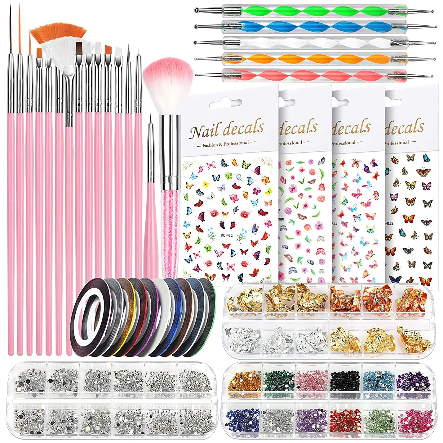 Nail Art Brushes, Nail Dotting Tools, Nail Dust Brush, Teenitor Nail Art Kit for beginners, Butterfly Nail Art Stickers, Nail Art Rhinestone, Nail Art Foil, Nail Art Striping Tapes, Nail Design Kit