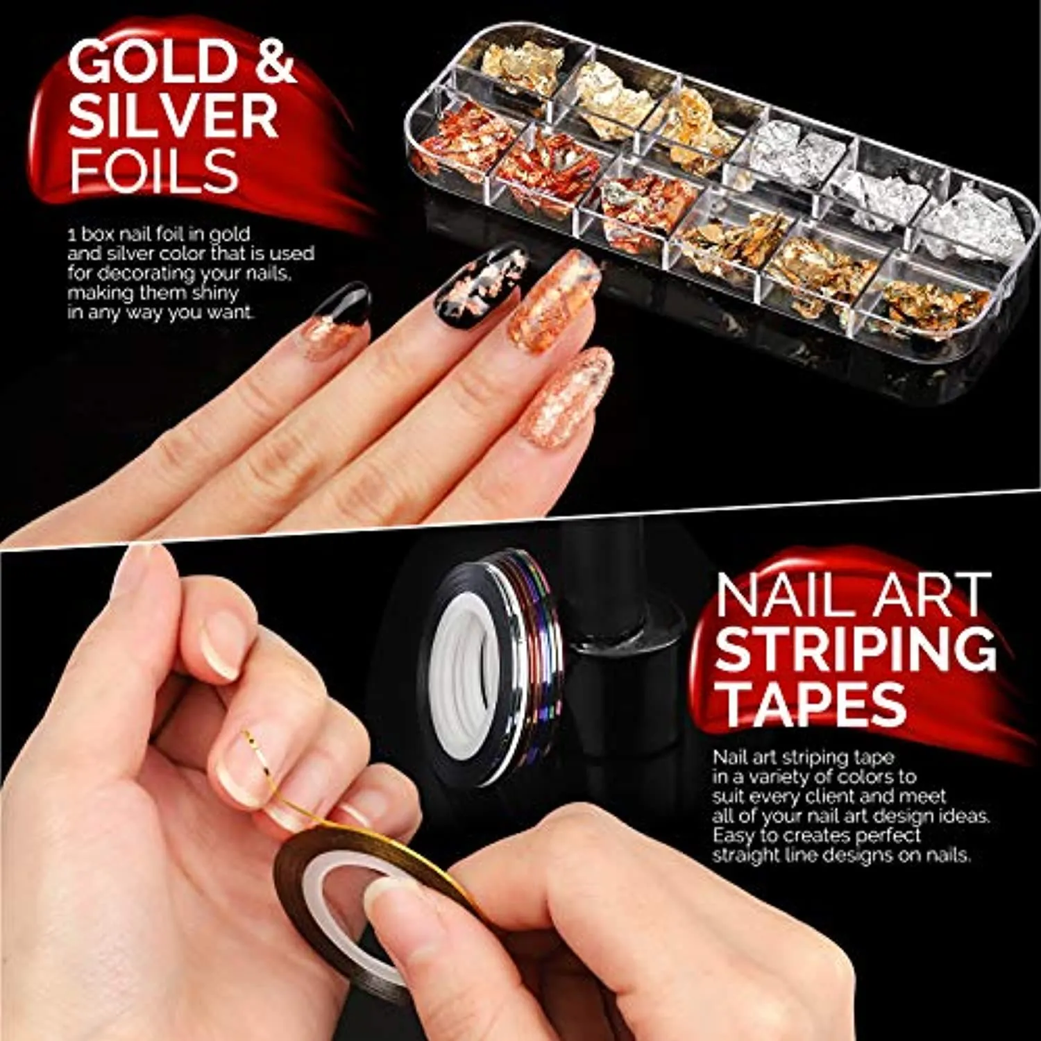 Nail Art Brushes, Nail Dotting Tools, Nail Dust Brush, Teenitor Nail Art Kit for beginners, Butterfly Nail Art Stickers, Nail Art Rhinestone, Nail Art Foil, Nail Art Striping Tapes, Nail Design Kit