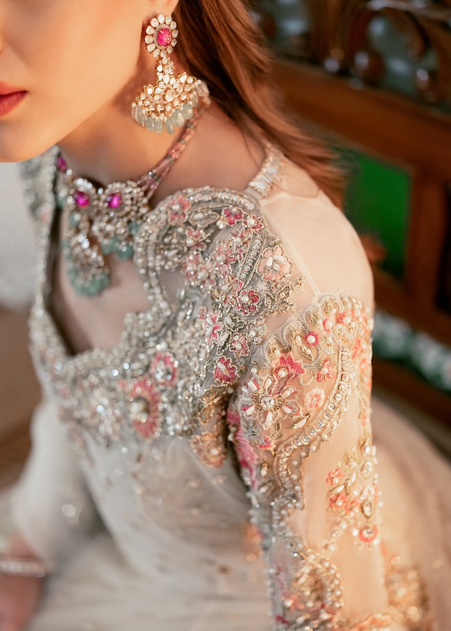 Net Kameez and Bridal Lehenga with Matching Accessories