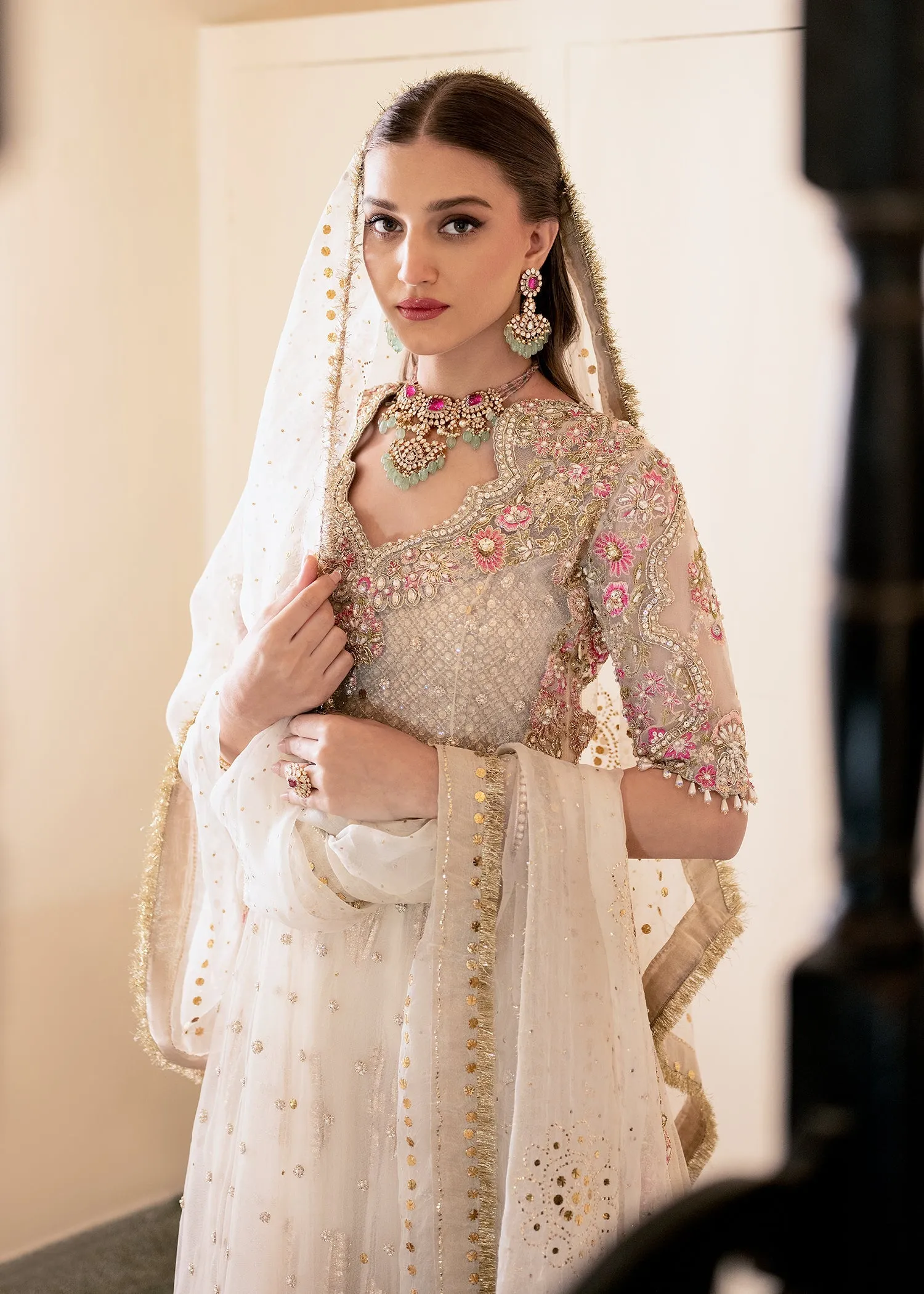 Net Kameez and Bridal Lehenga with Matching Accessories