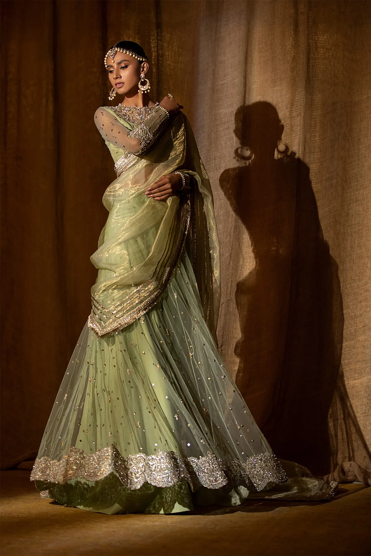 Net Light Green Lehenga Choli Pakistani Wedding Dress