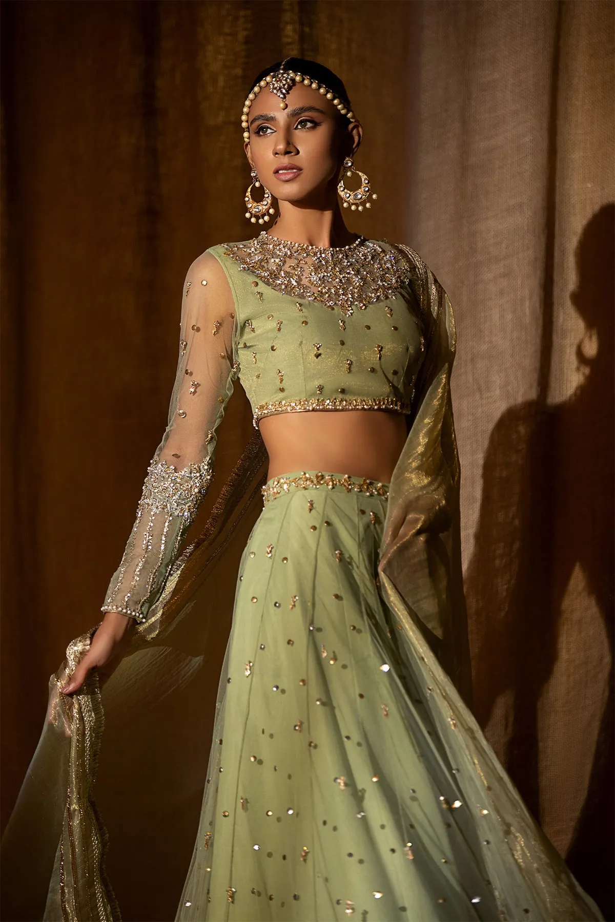 Net Light Green Lehenga Choli Pakistani Wedding Dress