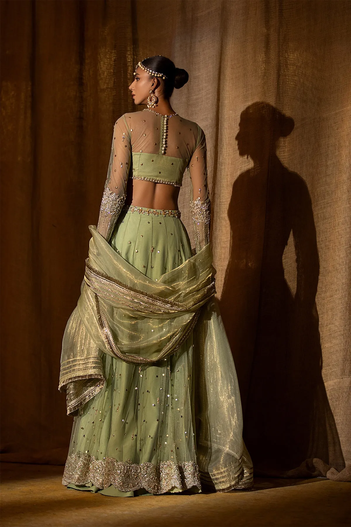 Net Light Green Lehenga Choli Pakistani Wedding Dress