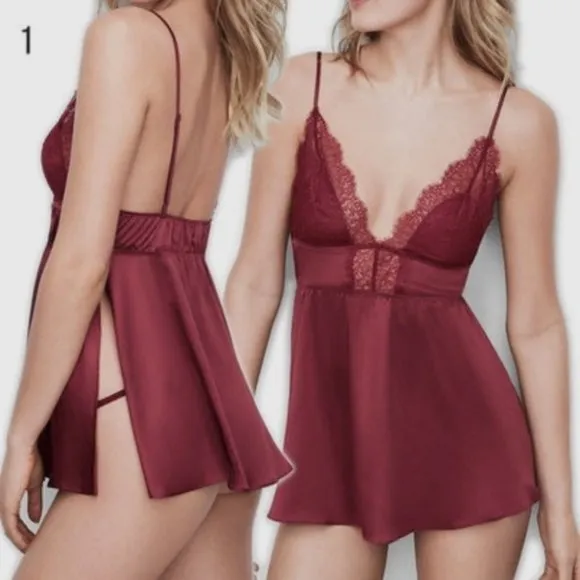 NEW Small VS Pleated Babydoll Flyaway Lace RED Slip