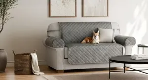 NEW SmartFit Plush Fabric Loveseat Furniture Cover, 3-Piece, Grey, Fabric furniture cover