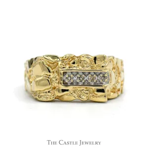 Nugget Style Men's Ring with Illusion Set Diamond Accents in 10k Yellow Gold