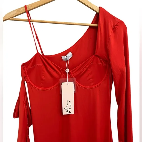 NWT OH POLLY Isolde Long Sleeve Off The Shoulder Maxi Dress In Red Size 10