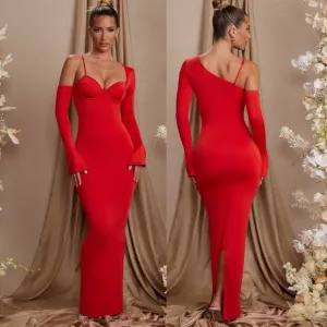 NWT OH POLLY Isolde Long Sleeve Off The Shoulder Maxi Dress In Red Size 10