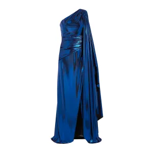 One-Sleeve Draped Silk-Blend Lamé Gown