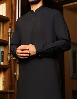 Pakistani boys eid dress in dark blue color with machine embroidery # K2352