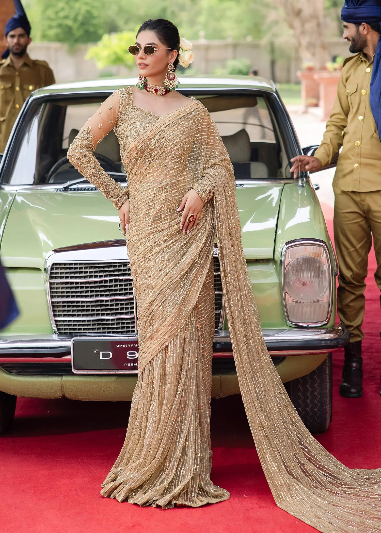 Pakistani Bridal Dress in Golden Saree Blouse Style