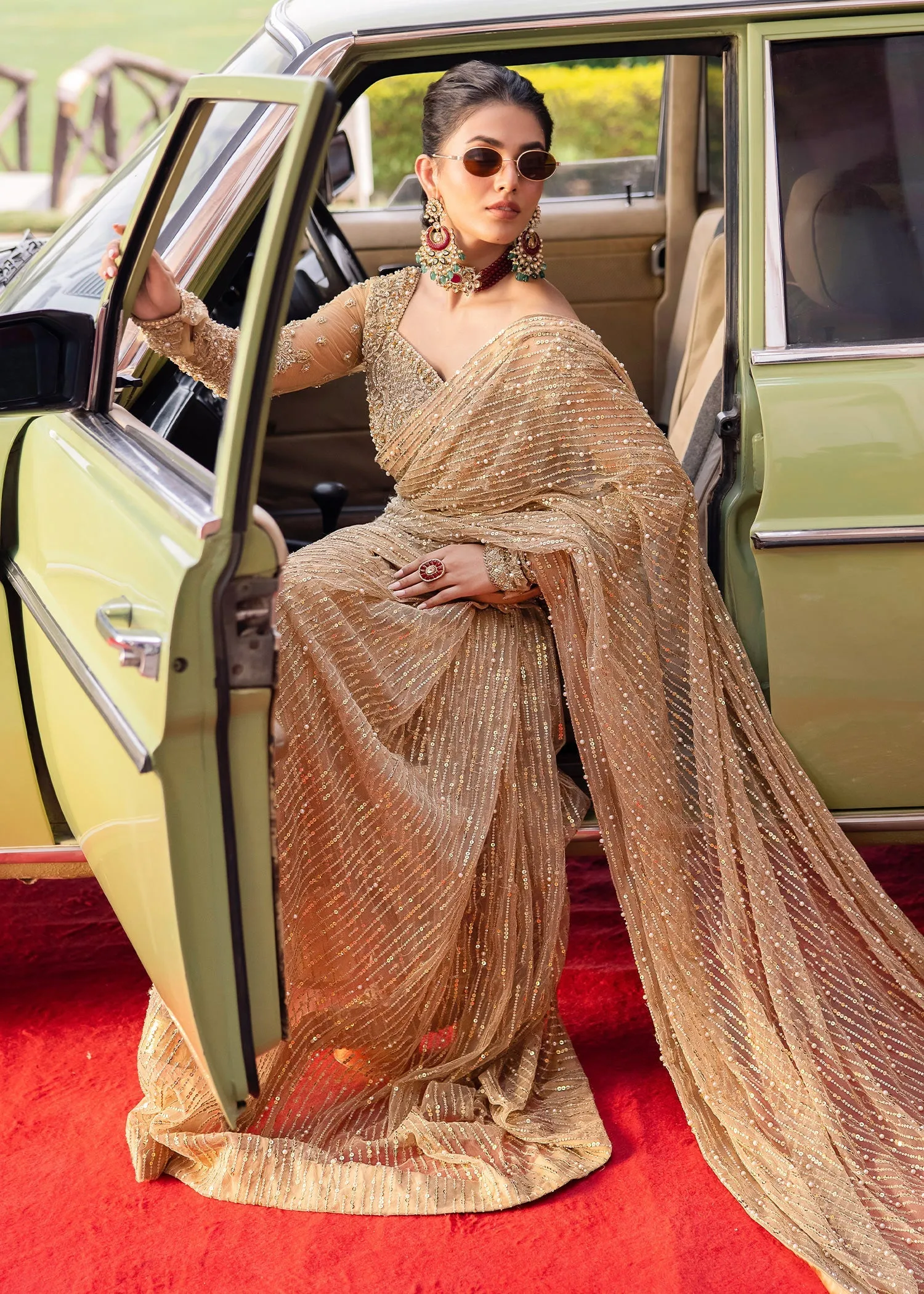 Pakistani Bridal Dress in Golden Saree Blouse Style