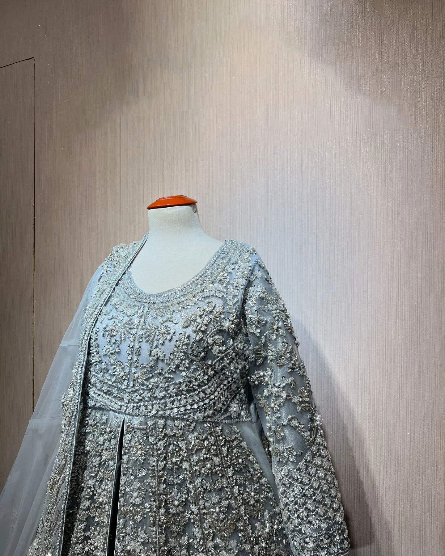 Pakistani Bridal Dress in Open Gown and Lehenga Style