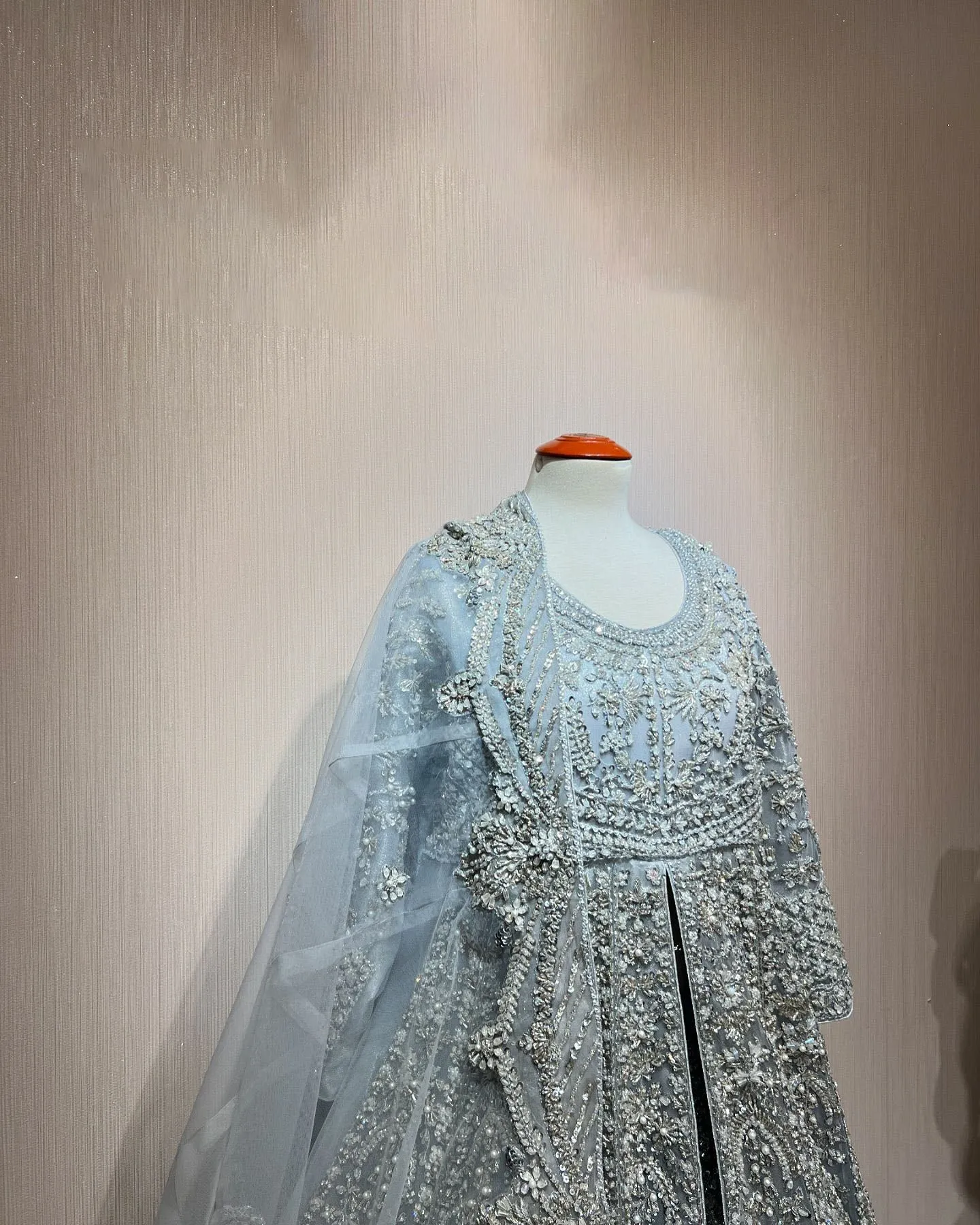 Pakistani Bridal Dress in Open Gown and Lehenga Style