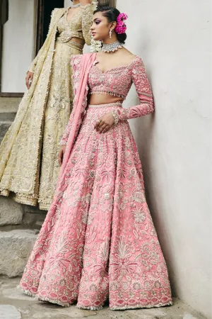 Pakistani Bridal Dress in Pink Choli and Lehenga Style