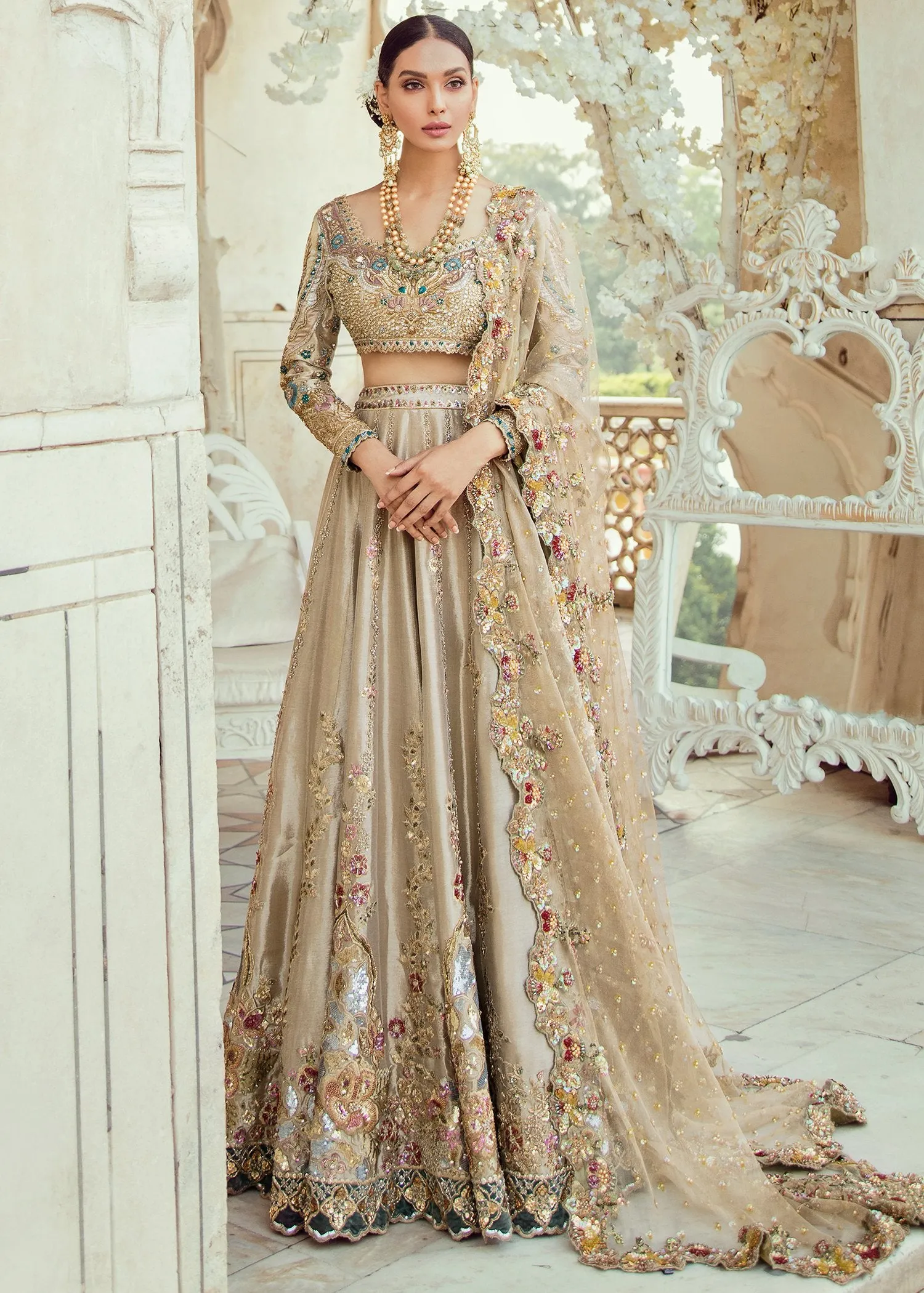 Pakistani Bridal Lehnga Choli in Gold Color #J5100