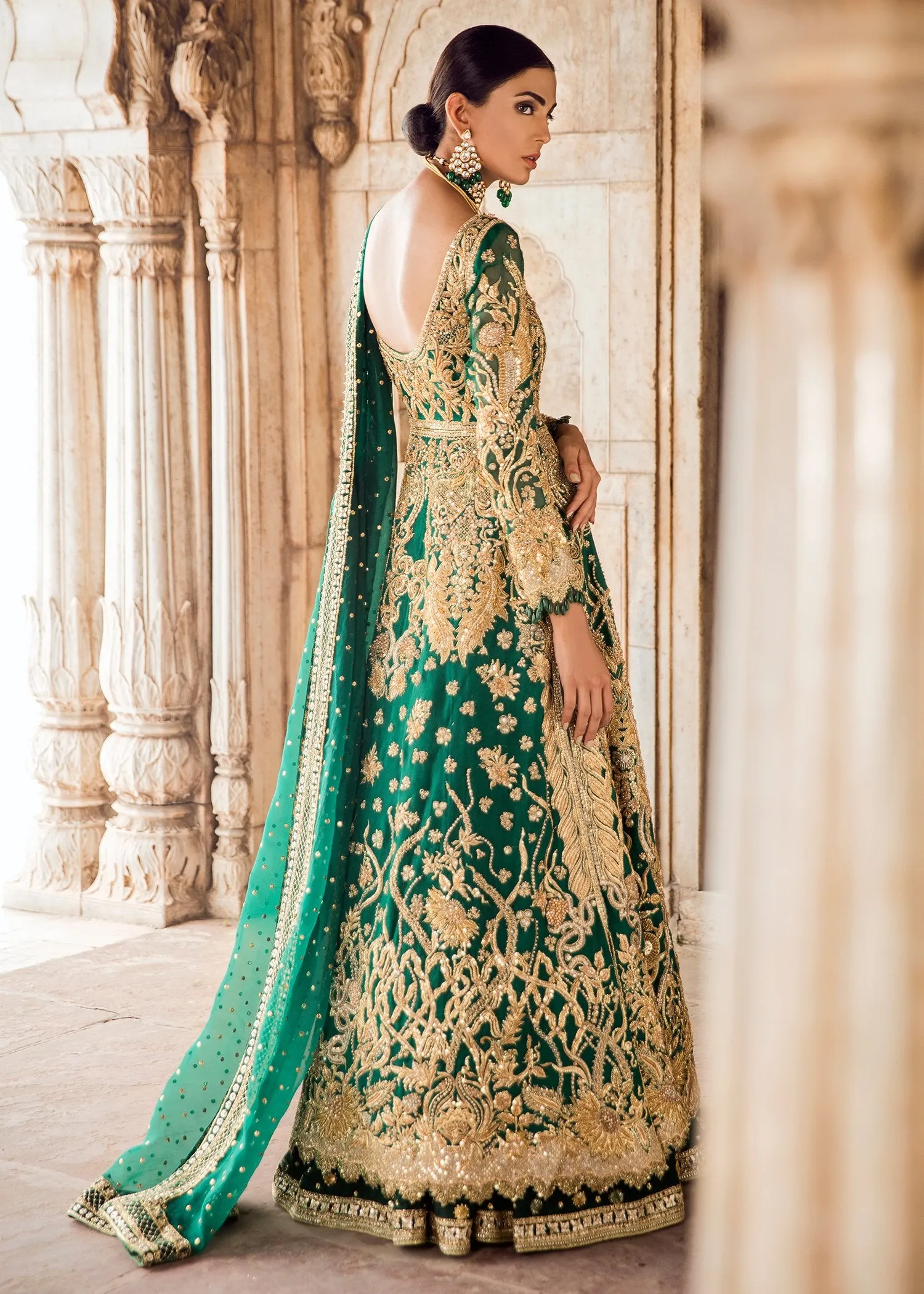 Pakistani Bridal Lehnga in Emerald Green for Wedding #J5119