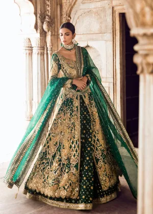 Pakistani Bridal Lehnga in Emerald Green for Wedding #J5119