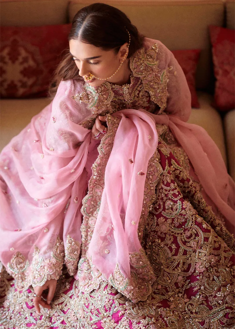 Pakistani Bridal Pishwas Frock with Lehenga and Dupatta