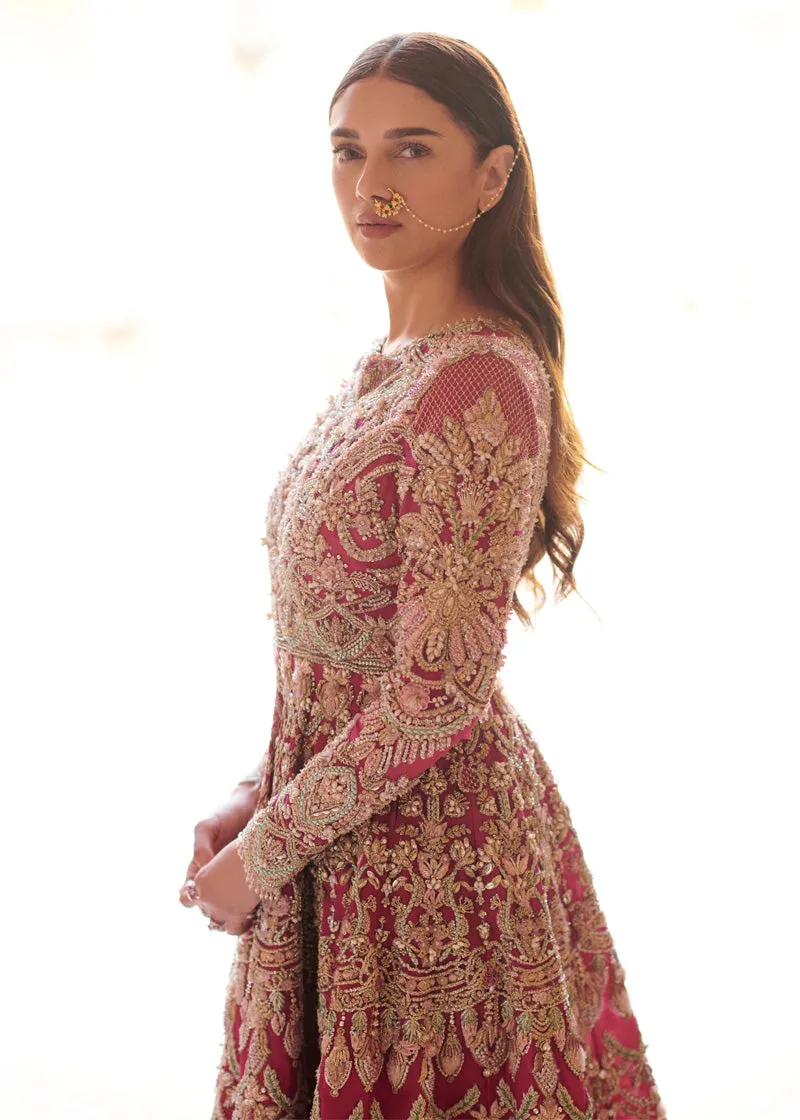 Pakistani Bridal Pishwas Frock with Lehenga and Dupatta