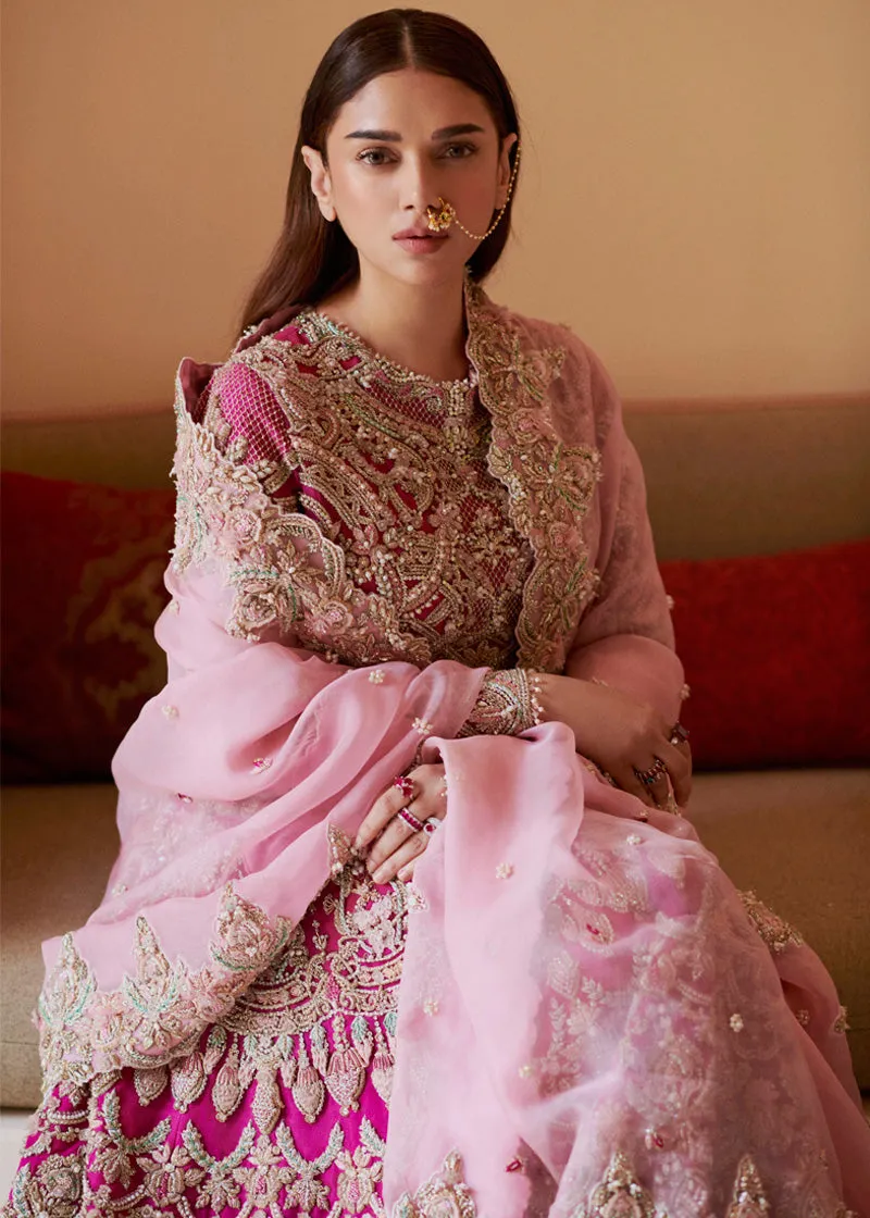 Pakistani Bridal Pishwas Frock with Lehenga and Dupatta