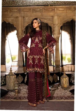 Pakistani Dramatic Red Cherry with dark green Chiffon Color Festive Wear 2019 # C1933