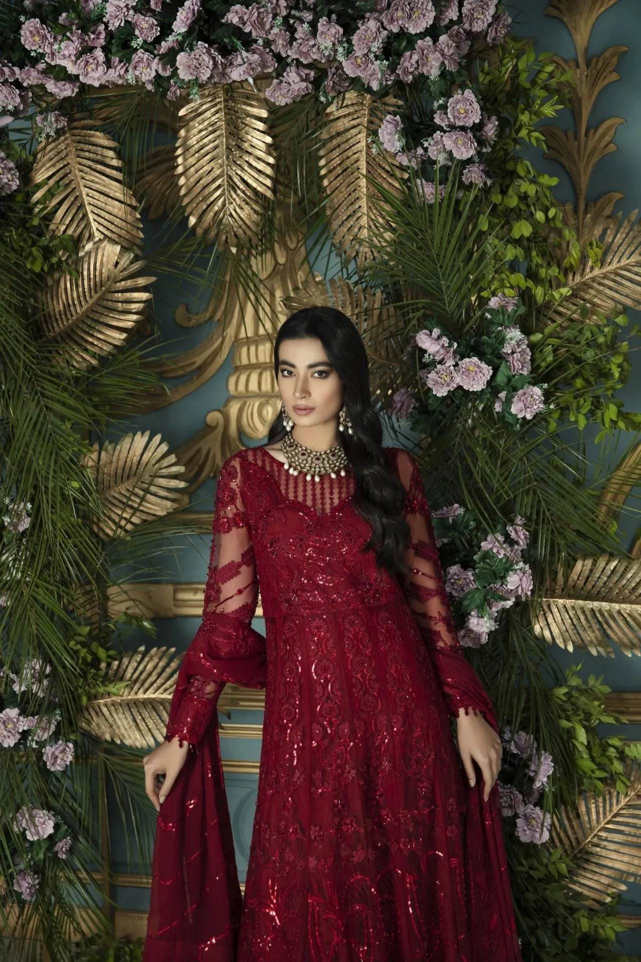 Pakistani Red Dress in Traditional Pishwas Frock Style