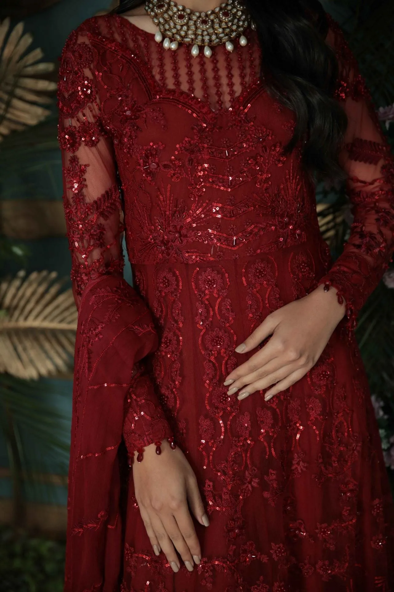 Pakistani Red Dress in Traditional Pishwas Frock Style