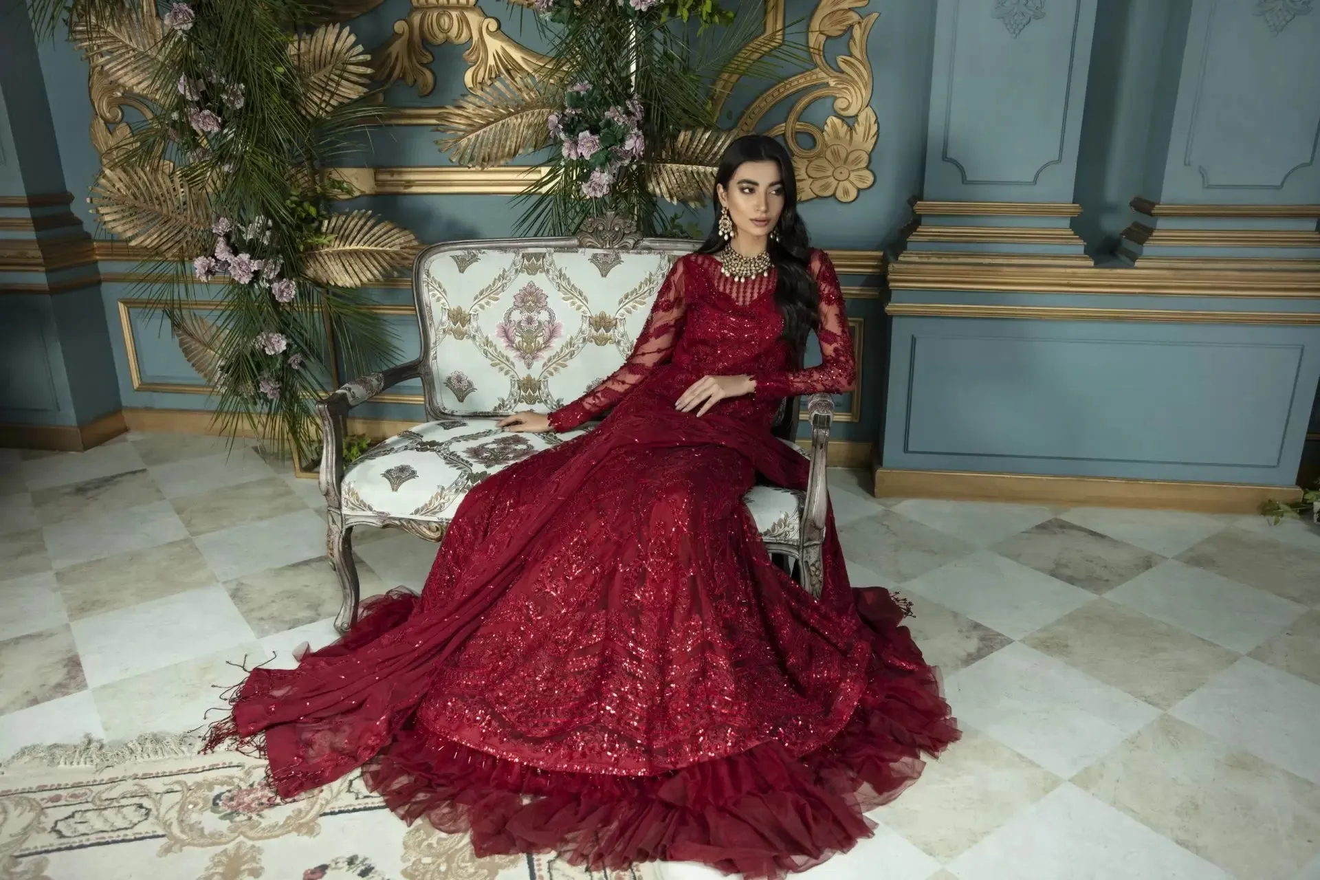 Pakistani Red Dress in Traditional Pishwas Frock Style