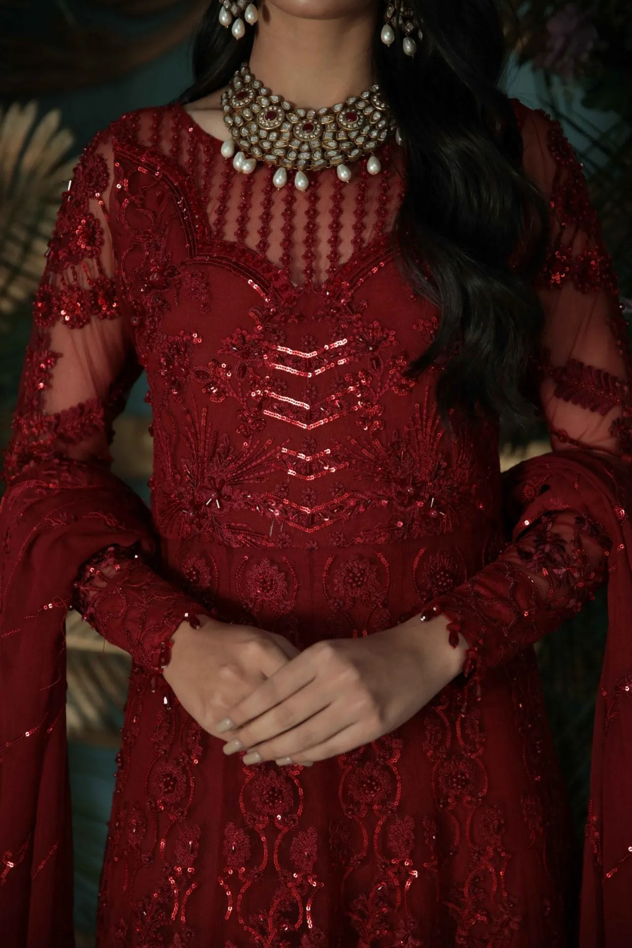 Pakistani Red Dress in Traditional Pishwas Frock Style