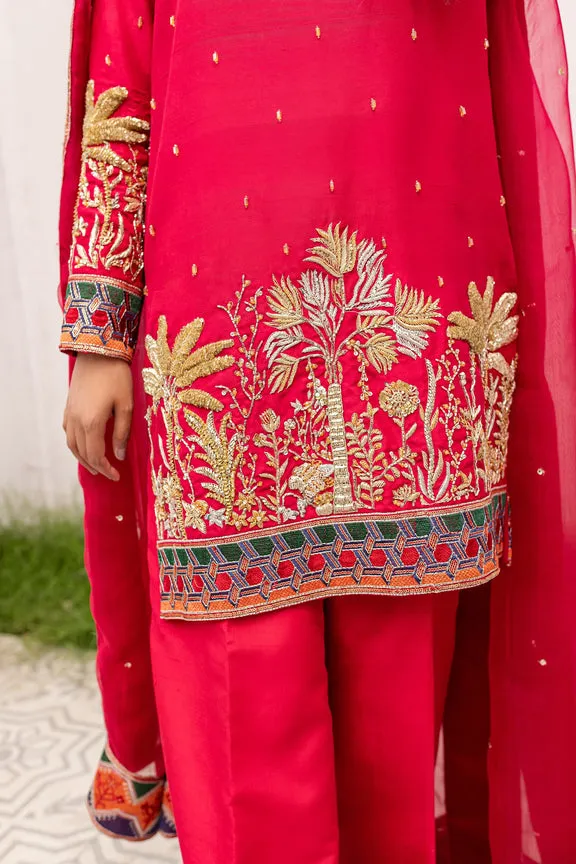 Pakistani Reddish Pink Kameez Trouser and Dupatta Dress