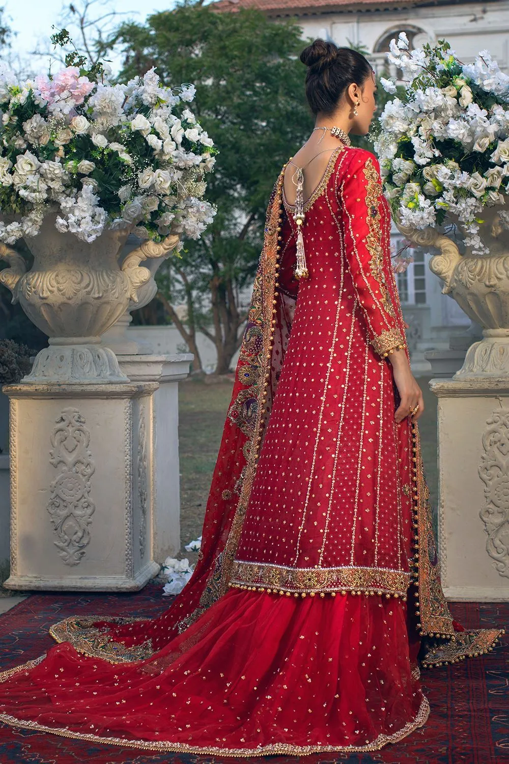 Pakistani Tail Lehenga Frock Bridal Dress in Red #BS915