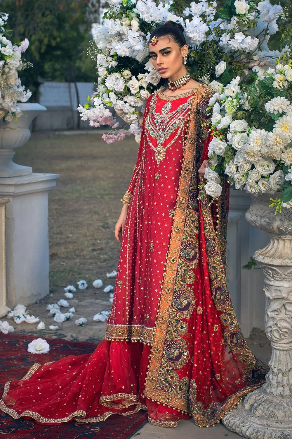 Pakistani Tail Lehenga Frock Bridal Dress in Red #BS915