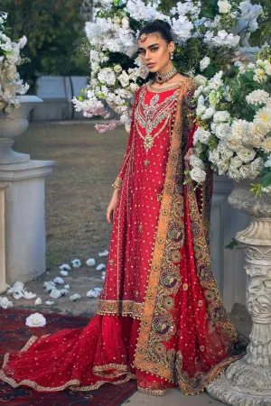 Pakistani Tail Lehenga Frock Bridal Dress in Red #BS915