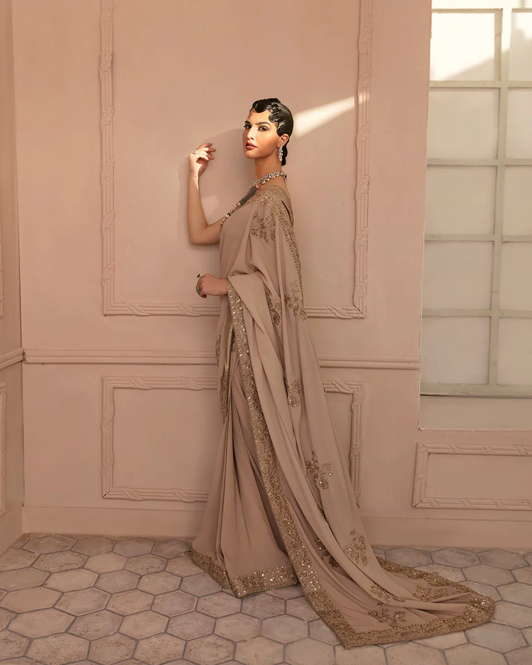 Pakistani Wedding Dress in Embellished Saree Style