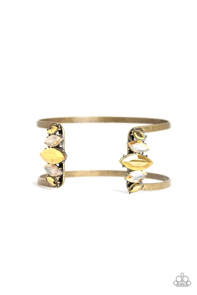 Paparazzi " Glam Power " Brass Metal Aurum & Hematite Rhinestone Cuff Bracelet