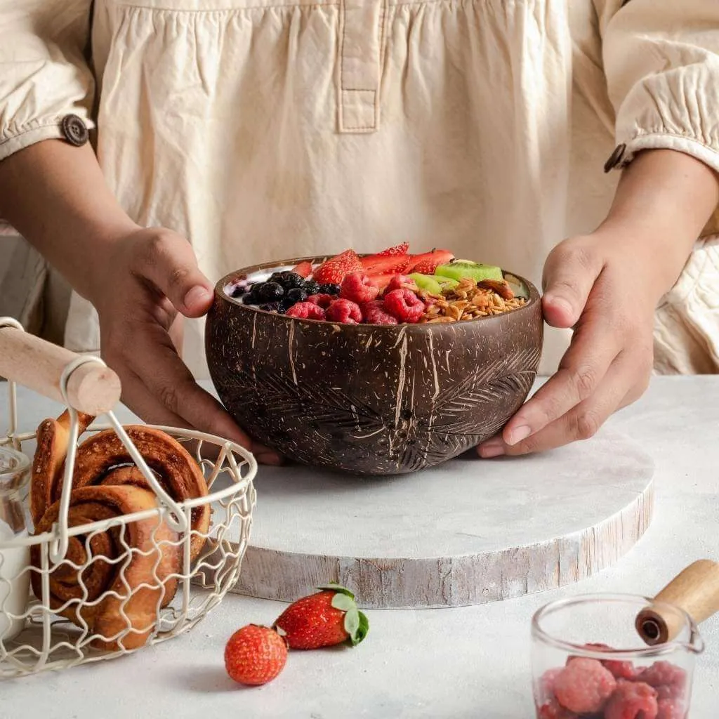 Patterned Coconut Bowl & Spoon Single Set