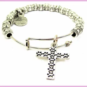 Paw Print Cross Metal Beaded Bracelet