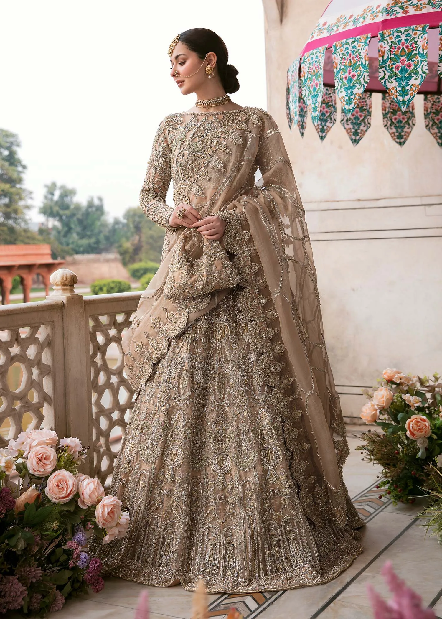 Peach Lehenga Choli Dupatta Pakistani Bridal Dress