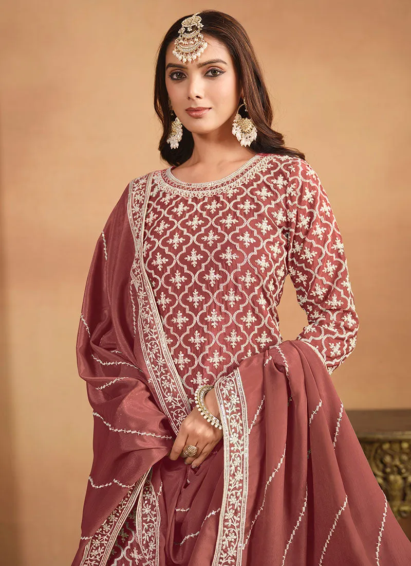 Peach Multi Embroidery Festive Lehenga Kurti