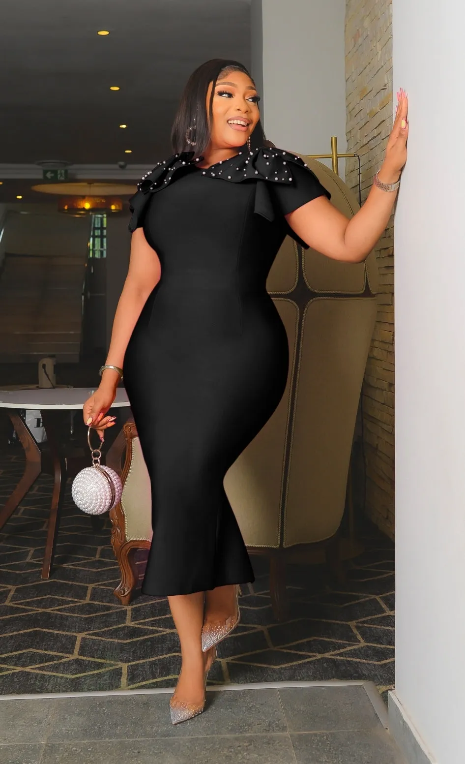 Pearl Bow Glam- Embellished Bandage Dress (NEW! 3 colors!)
