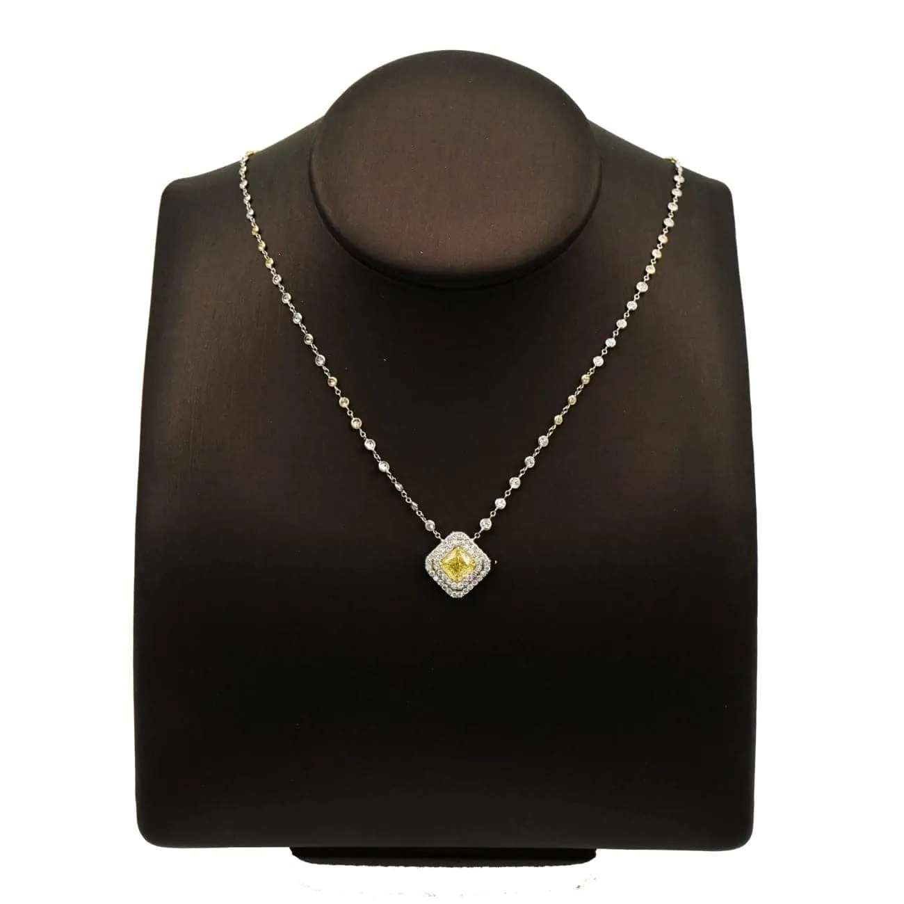 Platinum Double Row Yellow Diamond Square Necklace